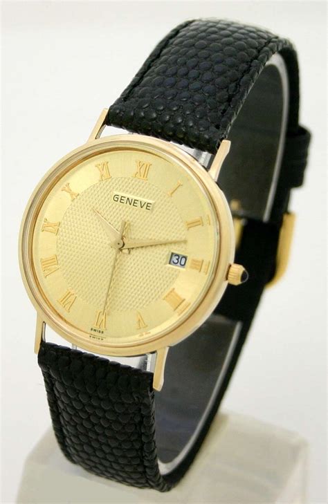 14k solid gold watch mens|geneve 14k men's gold watches.